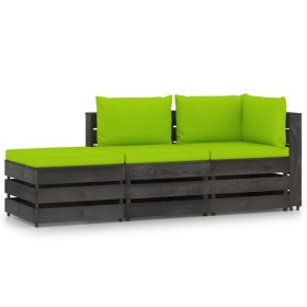 3-piece garden furniture with gray impregnated wood cushions by vidaXL, Garden sets - Ref: Foro24-3068203, Price: 290,99 €, D...