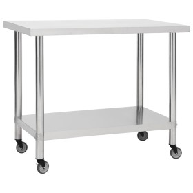 Stainless steel kitchen work table with wheels 100x60x85 cm by vidaXL, Restoration - Ref: Foro24-51639, Price: 152,07 €, Disc...