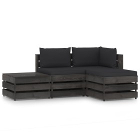 4-piece garden furniture with gray impregnated wood cushions by vidaXL, Garden sets - Ref: Foro24-3068211, Price: 308,30 €, D...