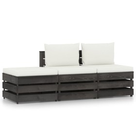 3-piece garden furniture with gray impregnated wood cushions by vidaXL, Garden sets - Ref: Foro24-3068182, Price: 233,49 €, D...