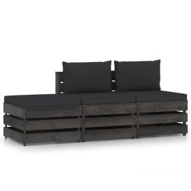 3-piece garden furniture with gray impregnated wood cushions by vidaXL, Garden sets - Ref: Foro24-3068187, Price: 237,21 €, D...