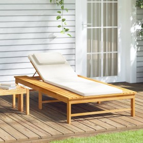 Lounger with cream white cushion and solid acacia wood pillow by vidaXL, Loungers - Ref: Foro24-362155, Price: 172,61 €, Disc...