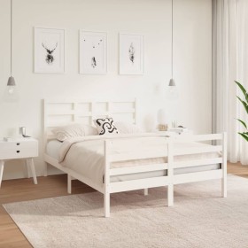 Estructura de cama de madera maciza blanco 140x190 cm de vidaXL, Camas y somieres - Ref: Foro24-3105841, Precio: 131,37 €, De...