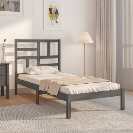 Gray solid wood single bed frame 90x190 cm by vidaXL, Beds and slatted bases - Ref: Foro24-3105917, Price: 120,67 €, Discount: %