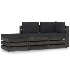 3-piece garden furniture with gray impregnated wood cushions by vidaXL, Garden sets - Ref: Foro24-3068199, Price: 273,99 €, D...