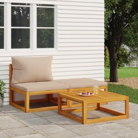 3-teiliges Gartenmöbel-Set mit Kissen aus Akazienholz von vidaXL, Modulare Sofas für den Außenbereich - Ref: Foro24-360001, P...