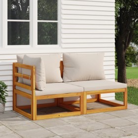 Gartensofas 2 Stück mit Kissen aus massivem Akazienholz von vidaXL, Modulare Sofas für den Außenbereich - Ref: Foro24-360010,...