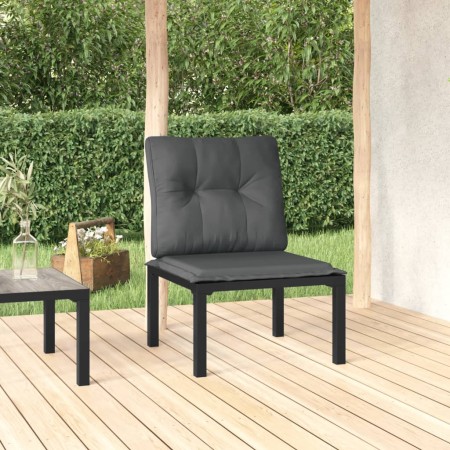 Silla de jardín con cojines ratán sintético negro y gris de vidaXL, Sofás modulares de exterior - Ref: Foro24-362798, Precio:...