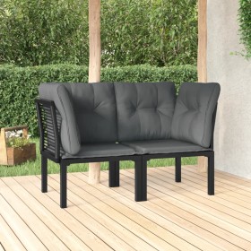 Gartenecksessel mit Kissen 2 Stück PE Rattan schwarz und grau von vidaXL, Modulare Sofas für den Außenbereich - Ref: Foro24-3...