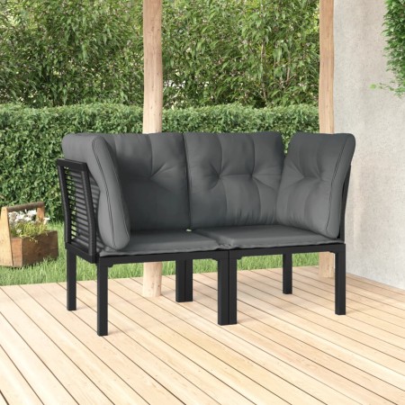 Sillones esquina jardín con cojines 2 uds ratán PE negro y gris de vidaXL, Sofás modulares de exterior - Ref: Foro24-362801, ...