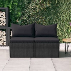 Central garden sofas with 2 black synthetic rattan cushions by vidaXL, Outdoor sofas - Ref: Foro24-362332, Price: 132,99 €, D...