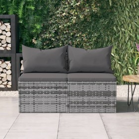 Central garden sofas with cushions 2 units gray synthetic rattan by vidaXL, Outdoor sofas - Ref: Foro24-362333, Price: 112,99...