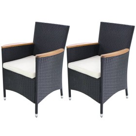 Garden chairs with cushions 2 units black synthetic rattan by vidaXL, Garden chairs - Ref: Foro24-42572, Price: 201,99 €, Dis...