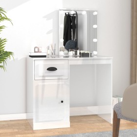 LED plywood dressing table in glossy white, 90x50x132.5 cm by vidaXL, Bedroom Dressers - Ref: Foro24-816770, Price: 118,99 €,...