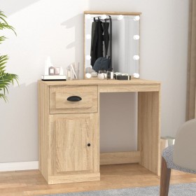 Dressing table with LED Sonoma oak plywood 90x50x132.5cm by vidaXL, Bedroom Dressers - Ref: Foro24-816771, Price: 121,02 €, D...