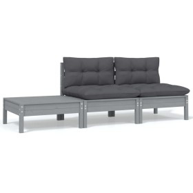 Garden furniture set 3 pieces with gray cushions solid pine wood by vidaXL, Modular outdoor sofas - Ref: Foro24-806684, Price...