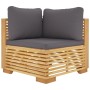 Garten-Ecksofa mit dunkelgrauen Kissen aus massivem Teakholz von vidaXL, Modulare Sofas für den Außenbereich - Ref: Foro24-31...