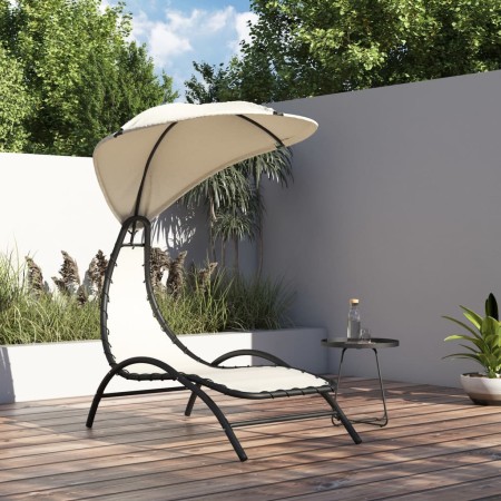 Tumbona con toldo acero y tela color crema 167x80x195 cm de vidaXL, Tumbonas - Ref: Foro24-362705, Precio: 85,99 €, Descuento: %