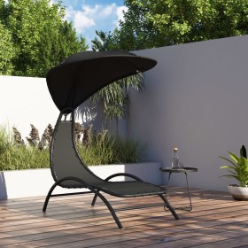 Tumbona con toldo acero y tela color negro 167x80x195 cm de vidaXL, Tumbonas - Ref: Foro24-362706, Precio: 85,99 €, Descuento: %