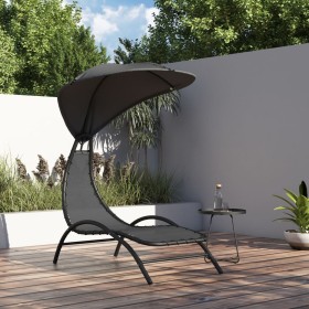 Sun lounger with steel frame and dark gray fabric canopy 167x80x195 cm by vidaXL, Loungers - Ref: Foro24-362707, Price: 85,75...