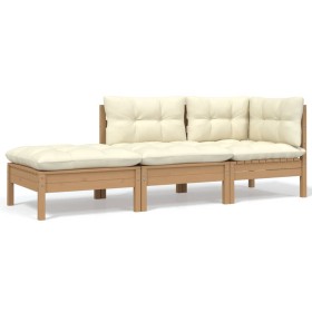 Garden furniture 3 pieces solid pine wood with cream cushions by vidaXL, Modular outdoor sofas - Ref: Foro24-806667, Price: 2...