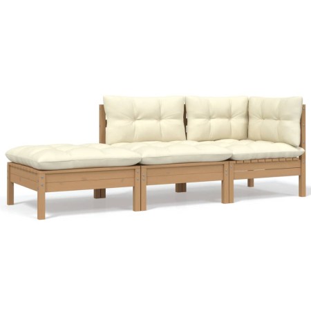 Garden furniture 3 pieces solid pine wood with cream cushions by vidaXL, Modular outdoor sofas - Ref: Foro24-806667, Price: 2...