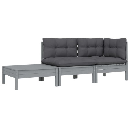 Garden furniture set 3 pieces with gray cushions solid pine wood by vidaXL, Modular outdoor sofas - Ref: Foro24-806672, Price...