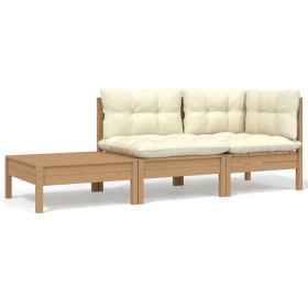 Garden furniture 3 pieces solid pine wood with cream cushions by vidaXL, Modular outdoor sofas - Ref: Foro24-806673, Price: 1...