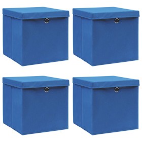 Cajas de almacenaje con tapa 4 uds tela azul 32x32x32 cm de vidaXL, Cestas para almacenaje - Ref: Foro24-288338, Precio: 29,9...