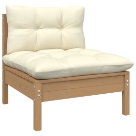 Zentrales Gartensofa mit Kissen aus Zirbenholz honigbraun von vidaXL, Modulare Sofas für den Außenbereich - Ref: Foro24-80663...