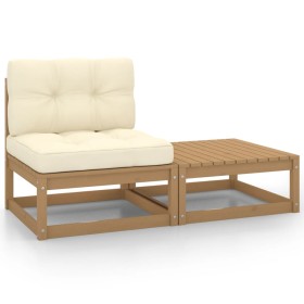 Set de muebles de jardín 2 pzas cojines madera pino marrón miel de vidaXL, Sofás modulares de exterior - Ref: Foro24-805763, ...