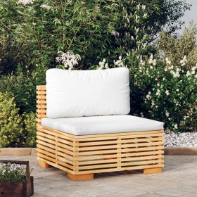 Central garden sofa with solid teak wood and cream-colored cushions by vidaXL, Modular outdoor sofas - Ref: Foro24-319156, Pr...