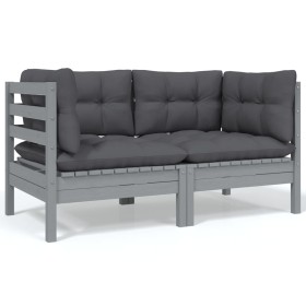 2-seater garden sofa with solid gray pine wood cushions by vidaXL, Modular outdoor sofas - Ref: Foro24-806648, Price: 155,12 ...