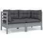 2-Sitzer-Gartensofa mit massiven grauen Kiefernholzkissen von vidaXL, Modulare Sofas für den Außenbereich - Ref: Foro24-80664...