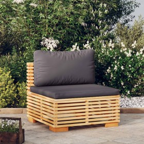 Central garden sofa with dark gray cushions in solid teak wood by vidaXL, Modular outdoor sofas - Ref: Foro24-319159, Price: ...