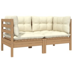 2-Sitzer-Gartensofa aus massivem Kiefernholz mit cremefarbenen Kissen von vidaXL, Modulare Sofas für den Außenbereich - Ref: ...