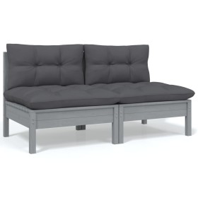 2-seater garden sofa with solid gray pine wood cushions by vidaXL, Modular outdoor sofas - Ref: Foro24-806654, Price: 184,99 ...