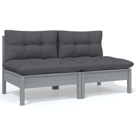 2-Sitzer-Gartensofa mit Kissen massives Zirbenholz grau von vidaXL, Modulare Sofas für den Außenbereich - Ref: Foro24-806654,...