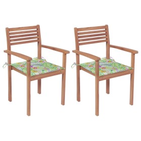 Garden chairs 2 pcs teak wood with leaf print cushions by vidaXL, Garden chairs - Ref: Foro24-3062274, Price: 173,99 €, Disco...