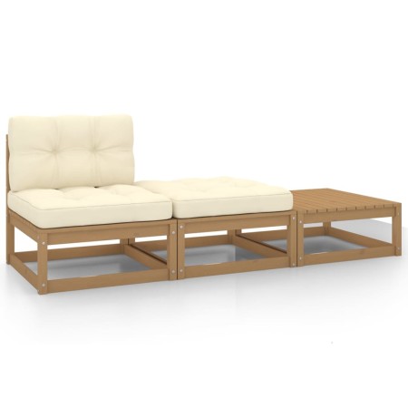 Set de muebles de jardín 3 pzas cojines madera pino marrón miel de vidaXL, Sofás modulares de exterior - Ref: Foro24-805768, ...