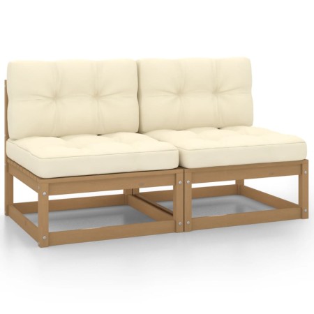 Central garden sofa 2 pieces with cream solid pine wood cushions by vidaXL, Modular outdoor sofas - Ref: Foro24-805738, Price...