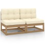 Central garden sofa 2 pieces with cream solid pine wood cushions by vidaXL, Modular outdoor sofas - Ref: Foro24-805738, Price...