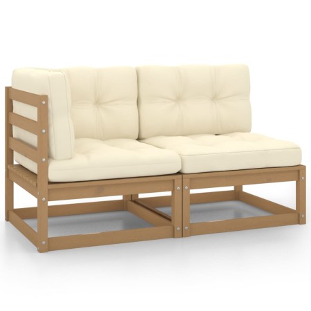 Set de muebles de jardín 2 pzas cojines madera pino marrón miel de vidaXL, Sofás modulares de exterior - Ref: Foro24-805748, ...