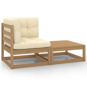 Set de muebles de jardín 2 pzas cojines madera pino marrón miel de vidaXL, Sofás modulares de exterior - Ref: Foro24-805753, ...