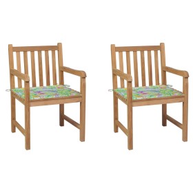 Garden chairs 2 pcs teak wood with leaf print cushions by vidaXL, Garden chairs - Ref: Foro24-3062742, Price: 259,99 €, Disco...