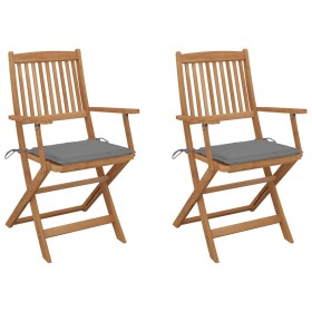 2 pcs folding garden chairs and solid acacia wood cushions by vidaXL, Garden chairs - Ref: Foro24-3064591, Price: 122,56 €, D...