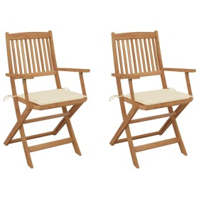 Folding garden chairs 2 units and solid acacia wood cushions by vidaXL, Garden chairs - Ref: Foro24-3064592, Price: 122,99 €,...