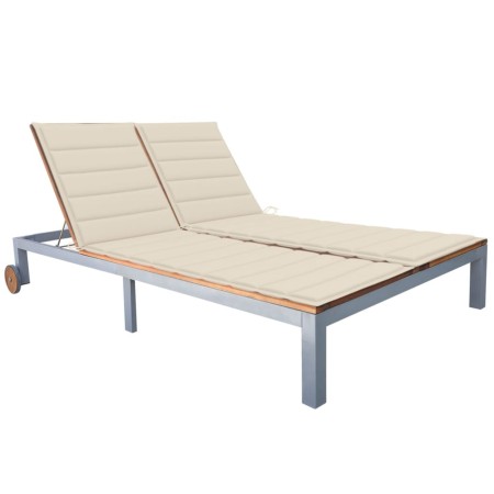 2-person sun lounger with solid acacia wood and steel cushion by vidaXL, Loungers - Ref: Foro24-3061559, Price: 401,60 €, Dis...