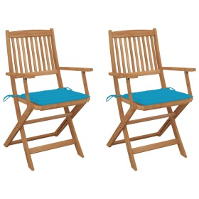 2 pcs folding garden chairs and solid acacia wood cushions by vidaXL, Garden chairs - Ref: Foro24-3064594, Price: 115,99 €, D...