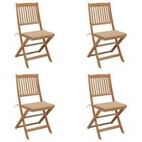 4 pcs folding garden chairs and solid acacia wood cushions by vidaXL, Garden chairs - Ref: Foro24-3064674, Price: 202,99 €, D...